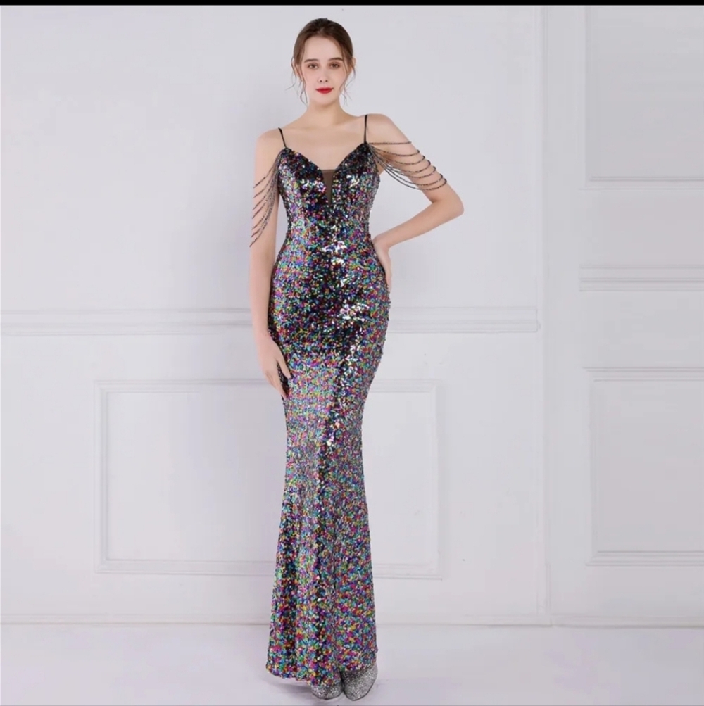 Elegant Multicolor Sequin Prom Gown